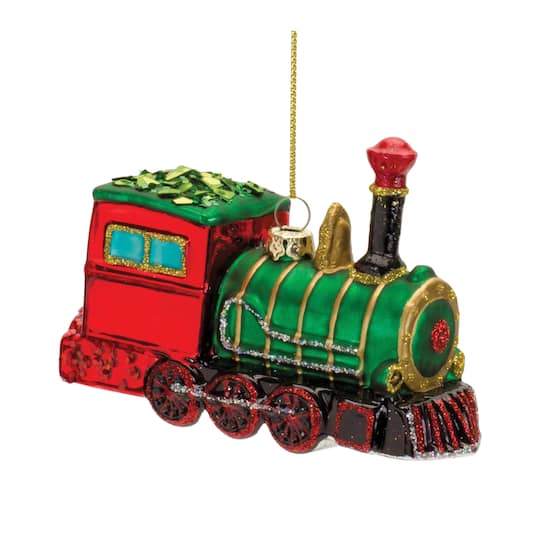 6ct. 3" Glittered Glass Train Ornaments
